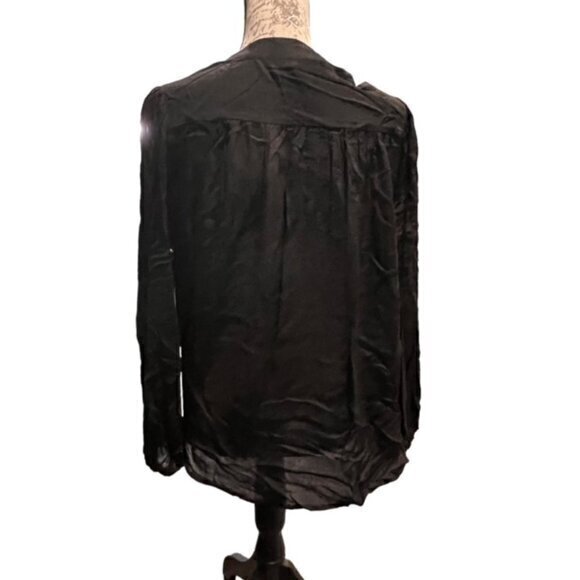 $70‎ Young Fabulous & Broke Women's Black Sheer Blouse Loop Button High-Lo NWT - Picture 7 of 16